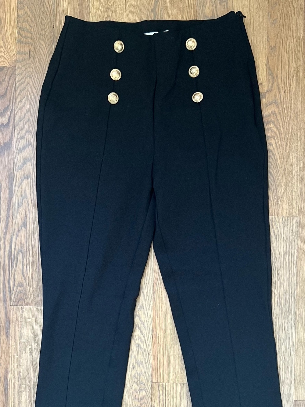 High-Waist Black Tailored Pants (leggings) with Gold Buttons